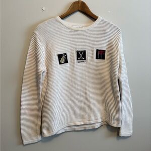 Lizgolf Liz Claiborne Vintage Knit Golf Embroidered Crew Neck Sweater Top White